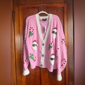 Size xxl Pink Christmas Sweater with Santa and Candy Cane Design NWT